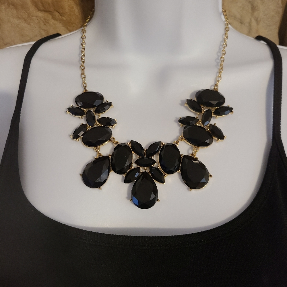 Black and Gold Faceted Settings Statement Necklace